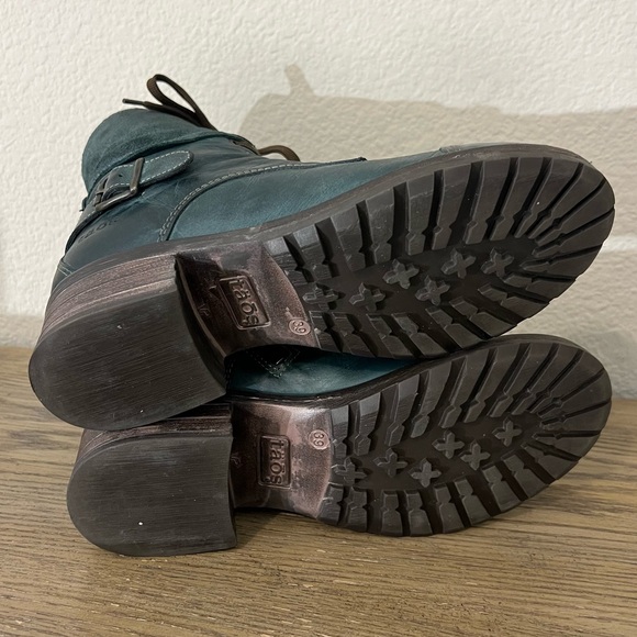 Taos Crave lace up leather combat boots side zip buckle detail teal size 8-8.5 - Picture 12 of 14